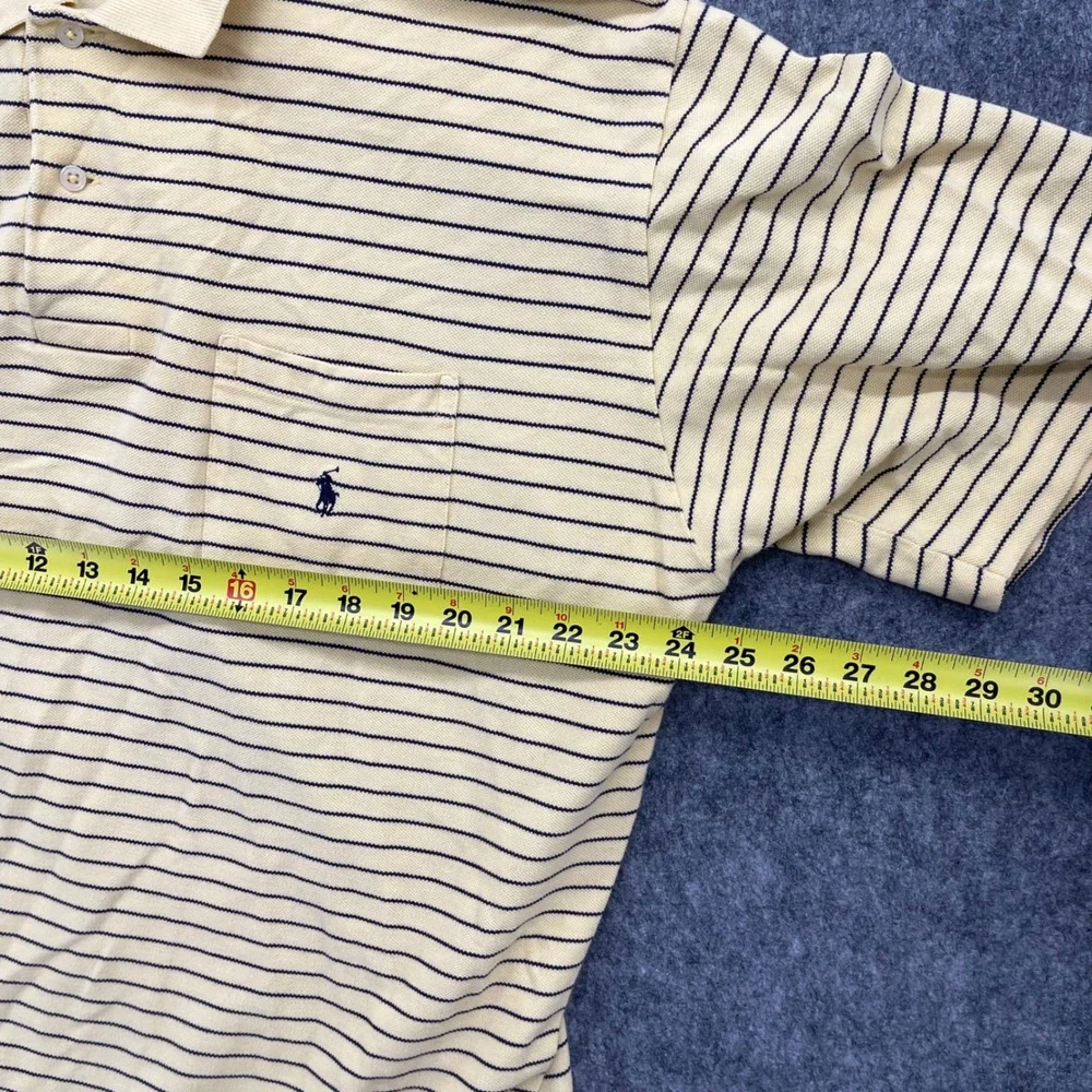 Polo Ralph Lauren Shirt Mens 2XL Yellow Striped Pocket Polo Shirt 100% Cotton